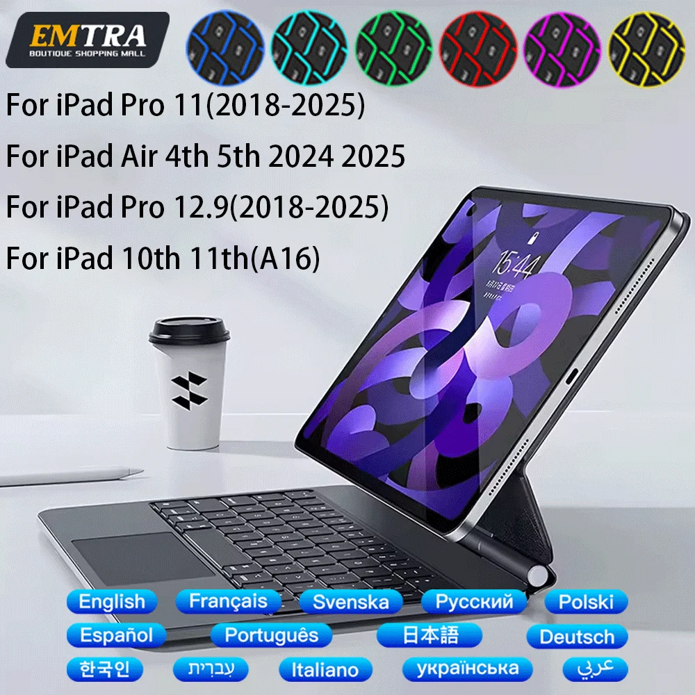 لوحة مفاتيح سحرية لجهاز ipad Por 11 10.9 بوصة Air 4 5 لأجهزة iPad 11th 10th Generation Pro 12.9 بوصة 6th 5th 4th 3rd غطاء ذكي مغناطيسي