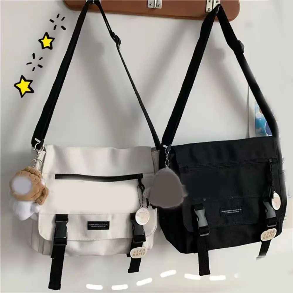 Canvas Satchels Stylish Solid Color Large Capacity Casual Handbag Flip Adjustable Shoulder Strap Crossbody Bag Teen