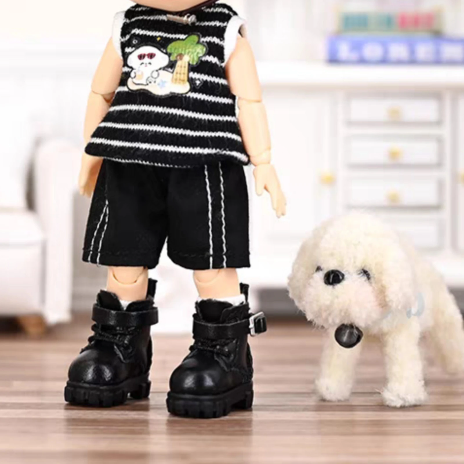 Miniature High-Top Doll Boots Stitched Panels Lace-up Doll Boots Pull Tabs Socks Included