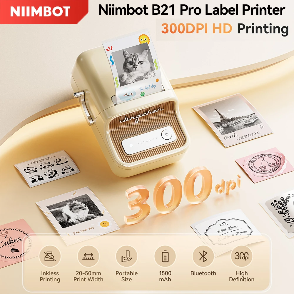 Niimbot B21 Pro Etikettendrucker 300dpi Kabelloser Drucker 20-50mm Druckbreite für Fotos Notizen Geschäft Heim Büro