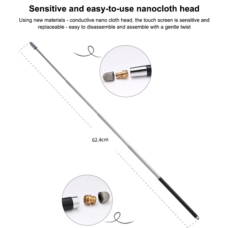 1Pc Universal Stylus Pen Double Nib Mesh Fiber Touch Screen Pen with Retractable Teacher Pointer for Tablet Phone