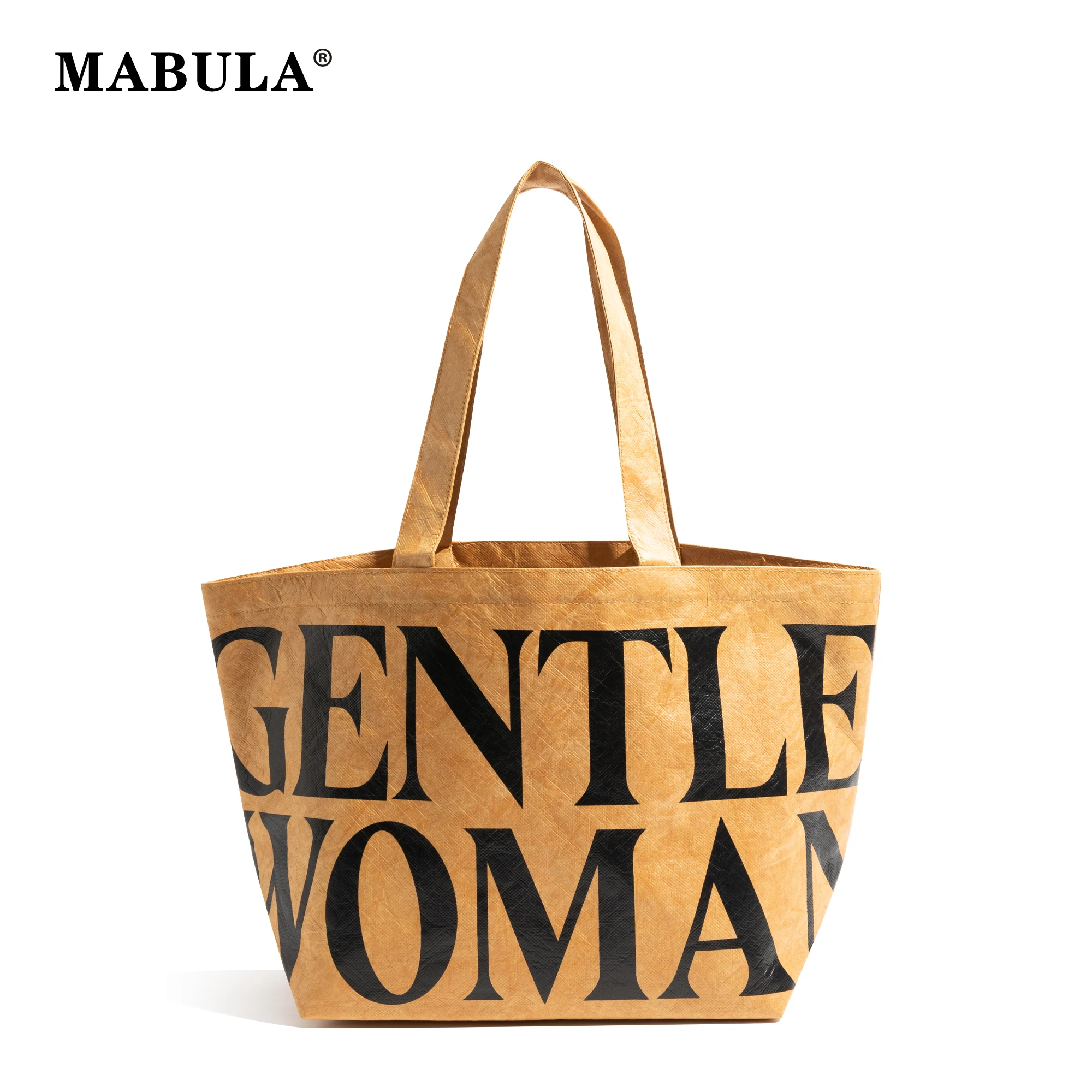 

MABULA Women Printed Letter Tote Bag Kraft Paper Large Capacity Shopping Purse Vintage Shoulder Bag For Study Work Travel 2024