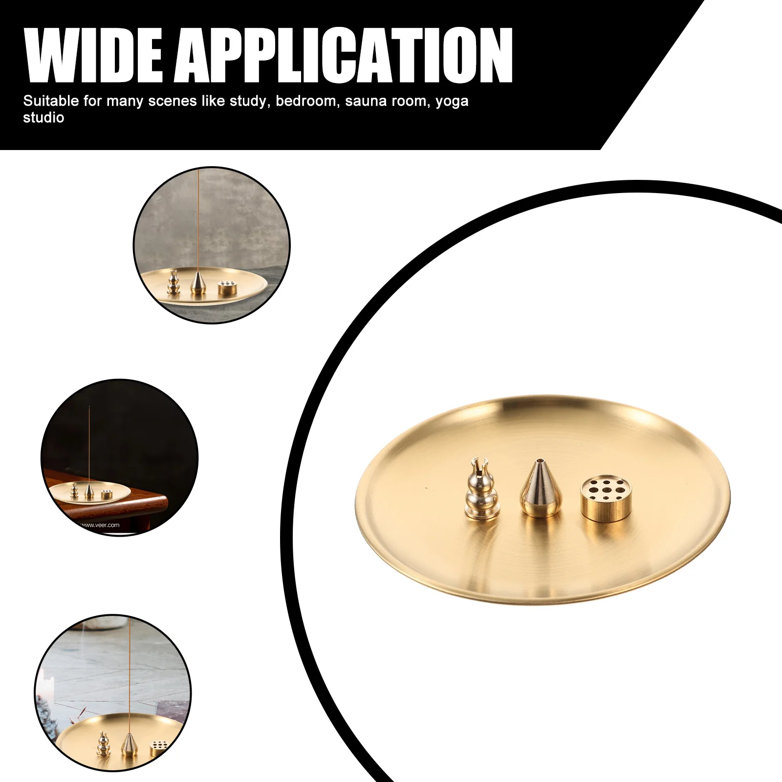 

1Set Copper Incense Stick Holder Round Tray Simple Shape Home Decor Relaxation Zen Room Bedroom Office Aromatherapy Incense