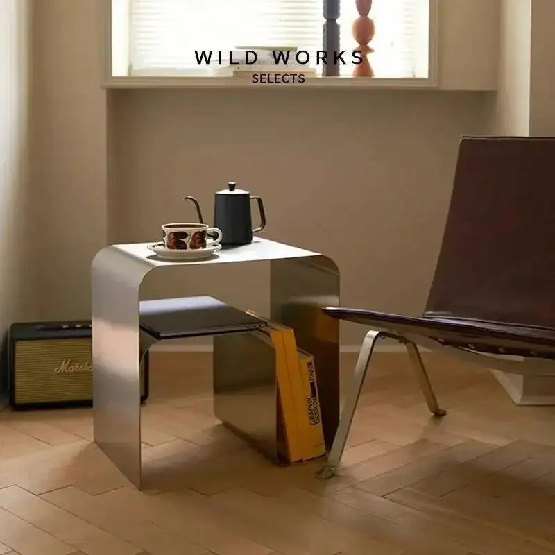 

Side Table Modern Stainless Nordic Steel Minimalist Storage Square Small Coffee Table Light Luxury Bedroom Bedside