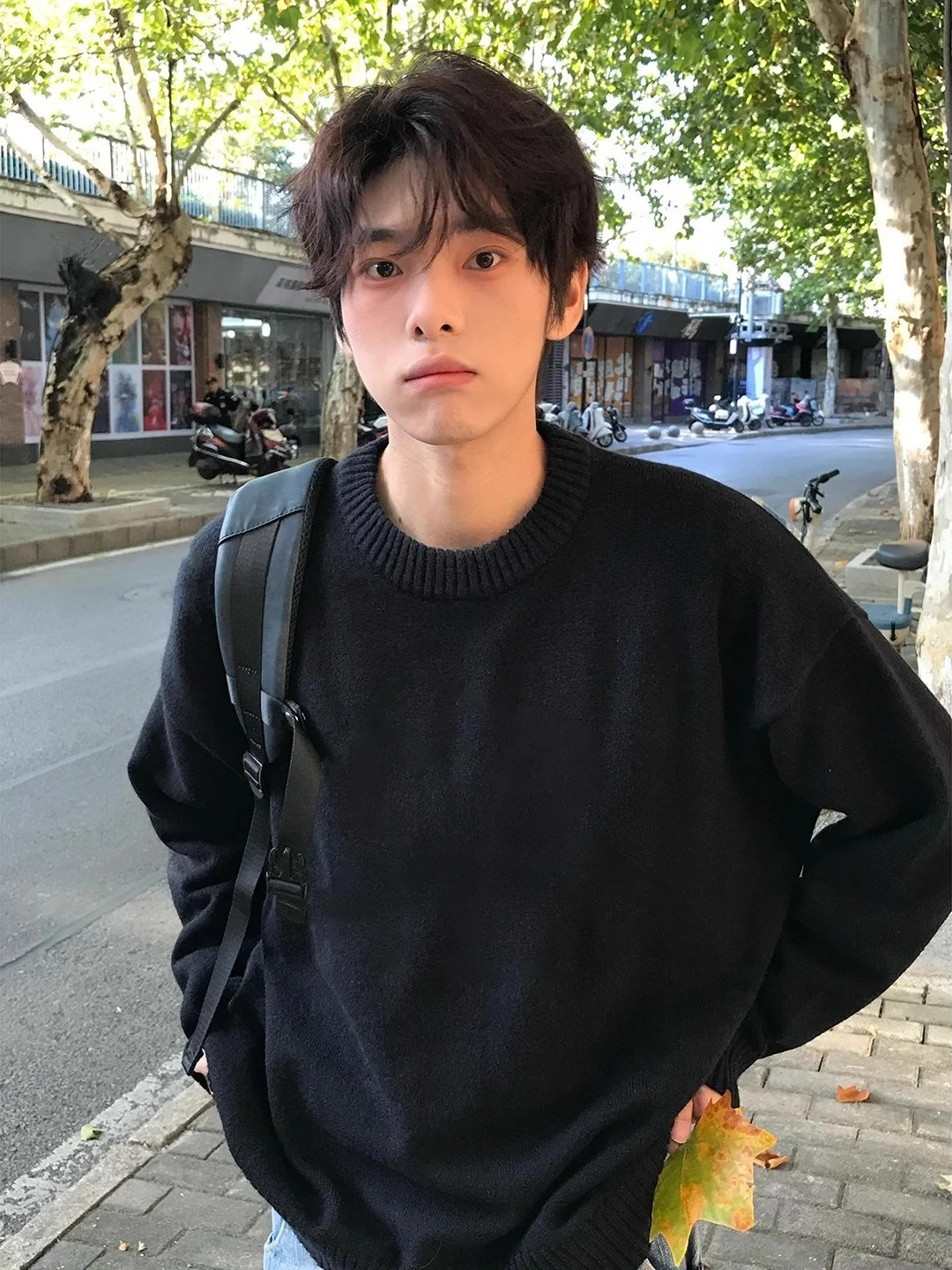 

Bla Fce Lined Thiened Men's Knitted Sweater Winter Casual round Ne Soft Comfortable Long Sve Youth Faion Top