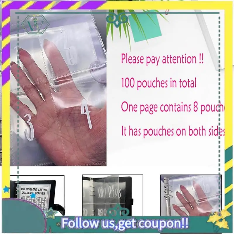 NEW 1Set 100 Envelopes Challenge Binder Savings Book Makes Kit With Cash Envelopes Savings Challenges Book To Save 5,050 Black