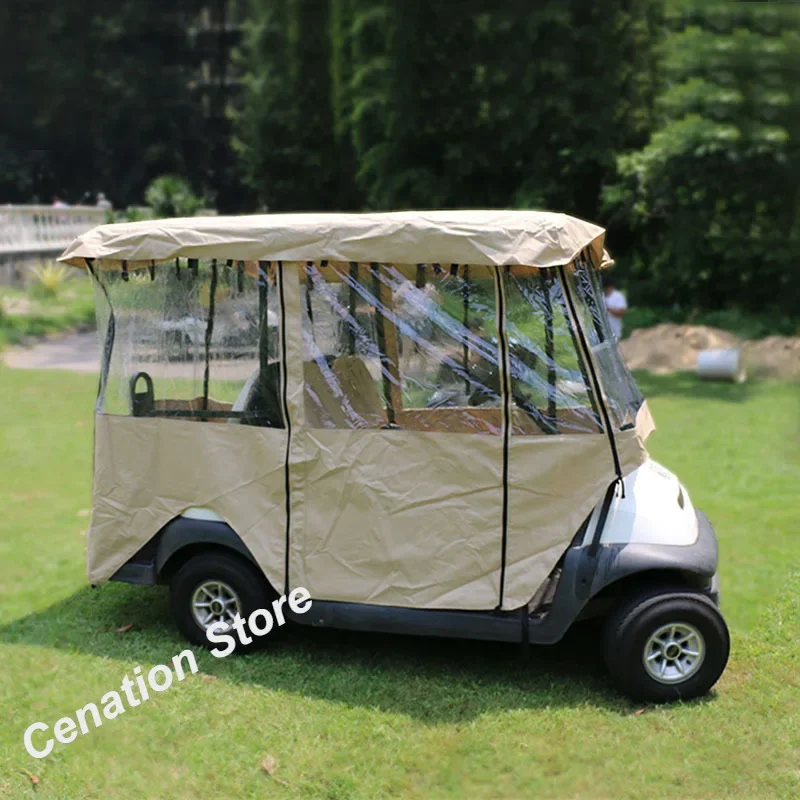 4 Seater Car Cover Brown/Black Golf Cart Rain Curtain Anti-dust Rainproof Sunscreen Outdoor Camping Oxford Transparent PVC Tent