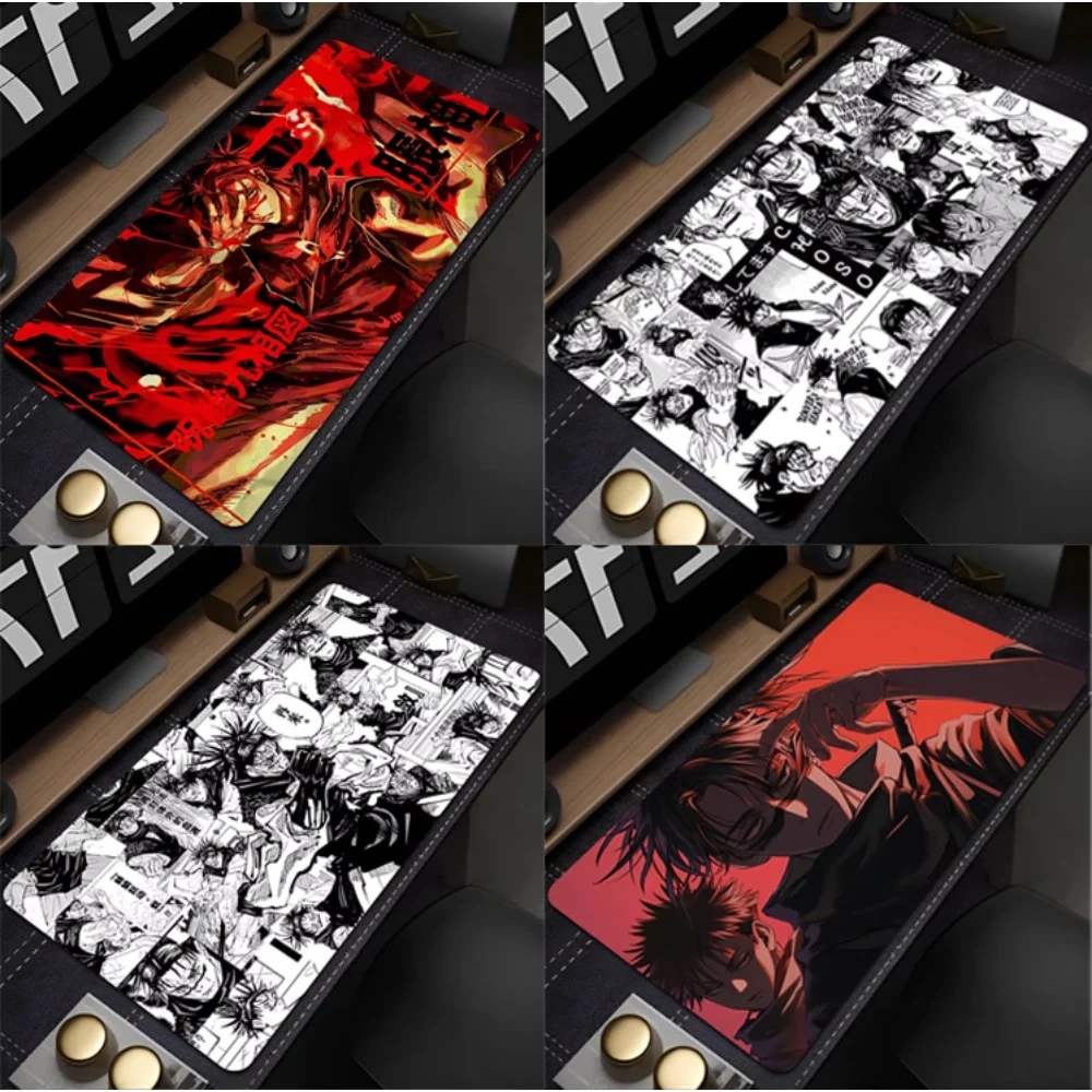 

Gaming Mouse Pad, Large Desk Mat, Anti-slip, Stitched Edges, Black White Anime Print, Keyboard Pad for Gamer Home Office
