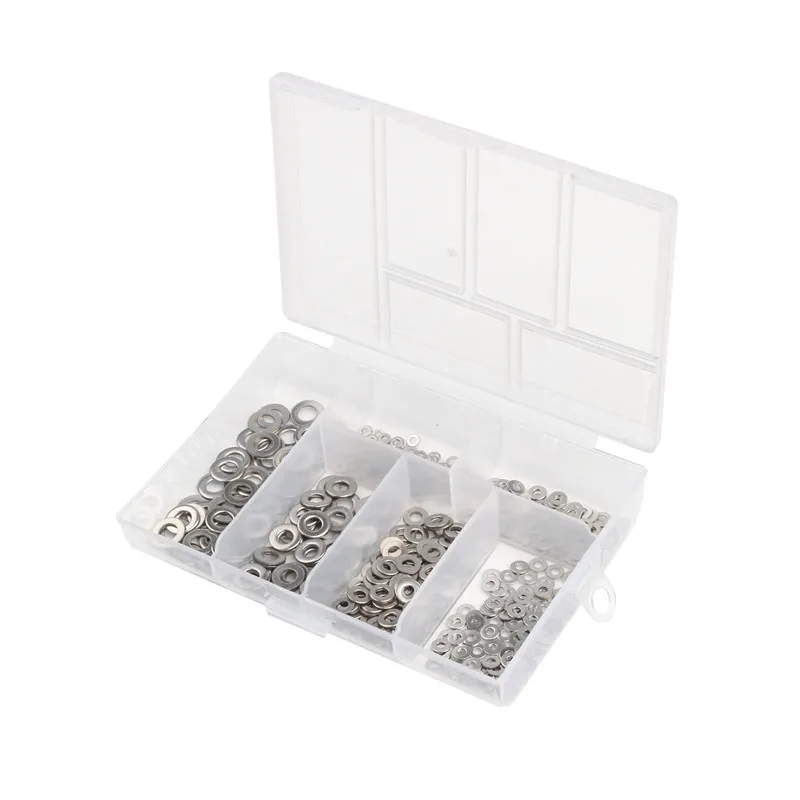500 ชิ้น M1.6/M2/M2.5/M3/M4/M5 304 สแตนเลสสตีลแบนเครื่องซักผ้าปะเก็นโลหะธรรมดาเครื่องซักผ้าแหวน Assortment Kit
