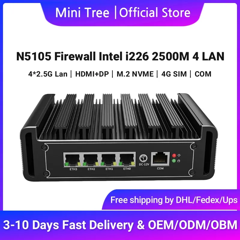 Intel N5105 Firewall Router 4x2.5G Lan Celeron N5100 N6000 Industrial box PCs HD DP RJ45 COM Fanless Mini PC compact