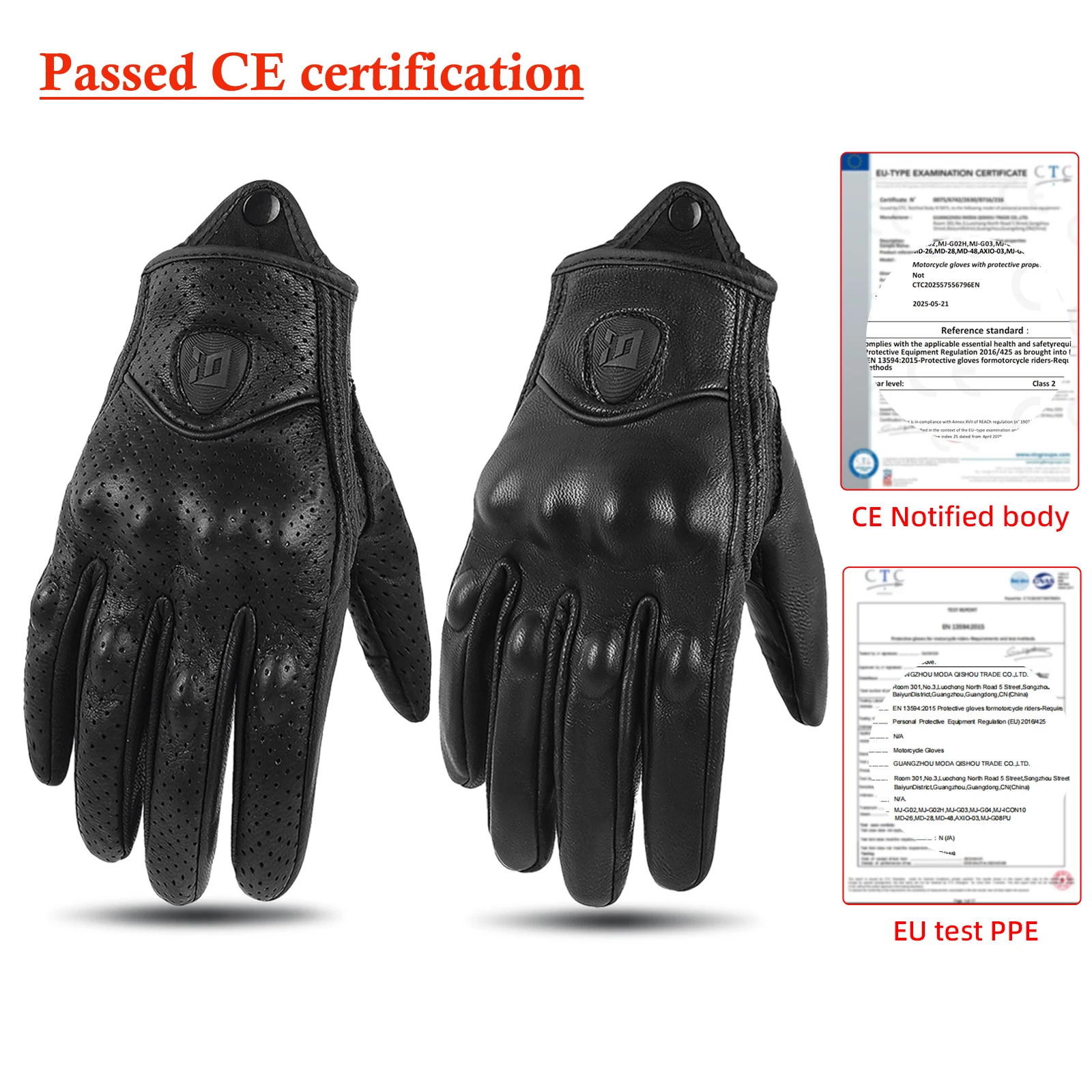 

Retro Vintage Motorcycle Leather Gloves Men Women Perforated Summer Breathable Protective Motorcross Cycling Glove CE Certified