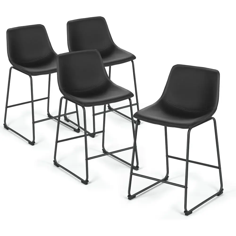 

Набор из 4 стульев-ведра из искусственной кожи со спинкой и металлическим каркасом для паба, бистро, кухни, черный