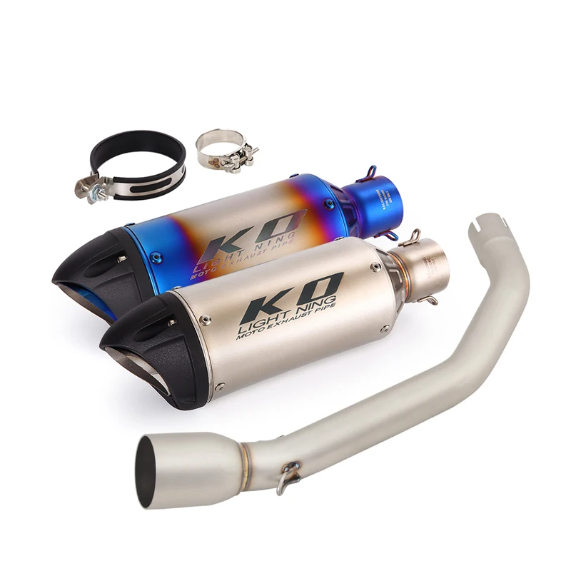 Motorcycle Exhaust Tail Mid Link Pipe Muffler Slip On For VOGE 350AC 2023 Stainless Steel+ABS Without DB Killer Black/Blue