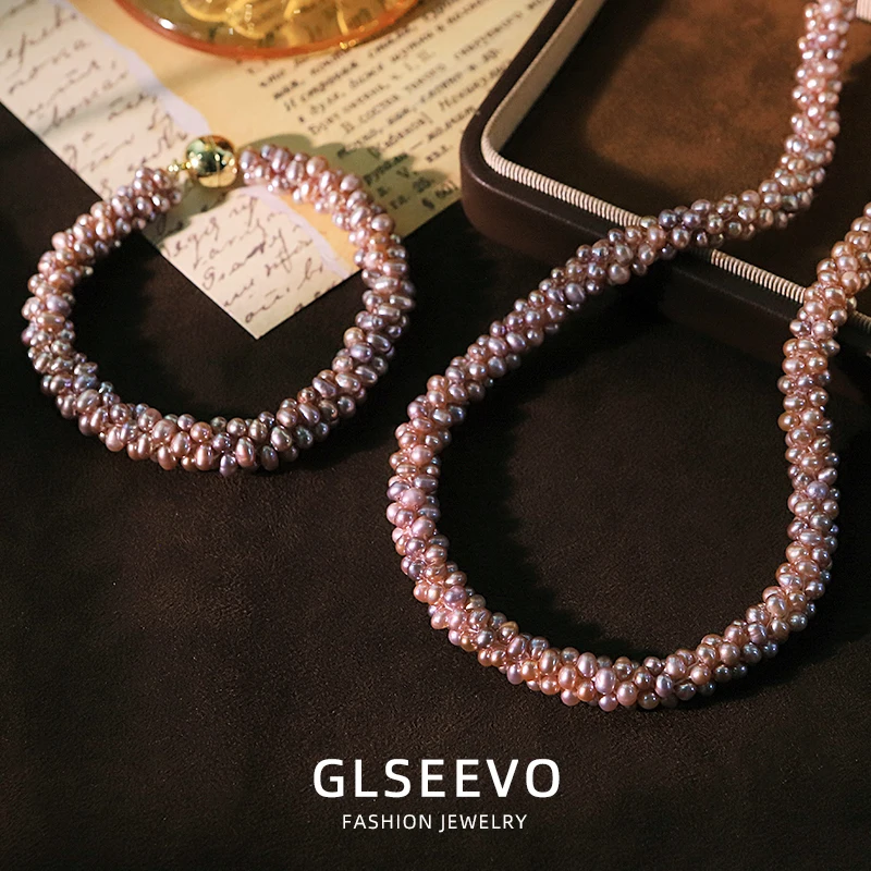 Natural Freshwater Pearl Magnetic Clasp Caterpillar Necklace And Bracelet Handmade Custom Fashion Women'S Jewellery Set GN0644B