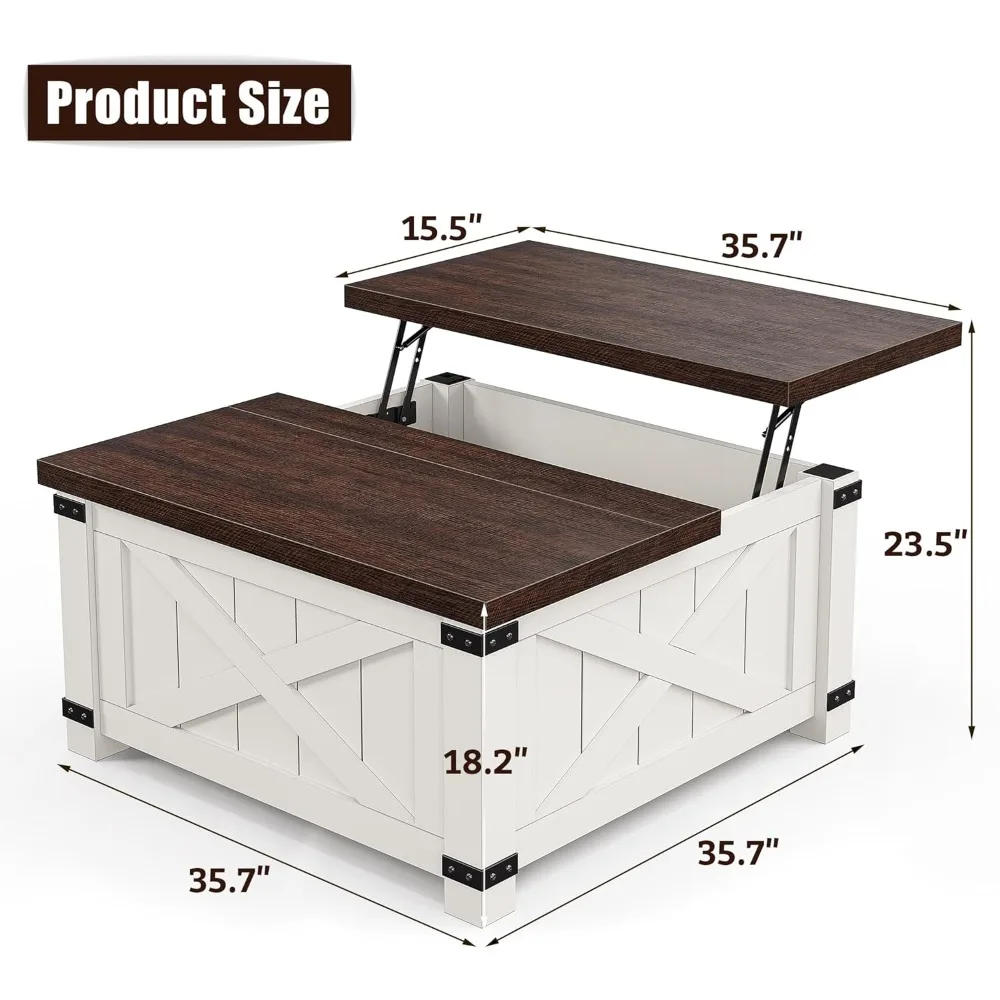 Lift Top Coffee Table with Storage 35.7" W Coffee Tables for Living Room, Farmhouse Coffee Table, Living Room Tables, Square, R