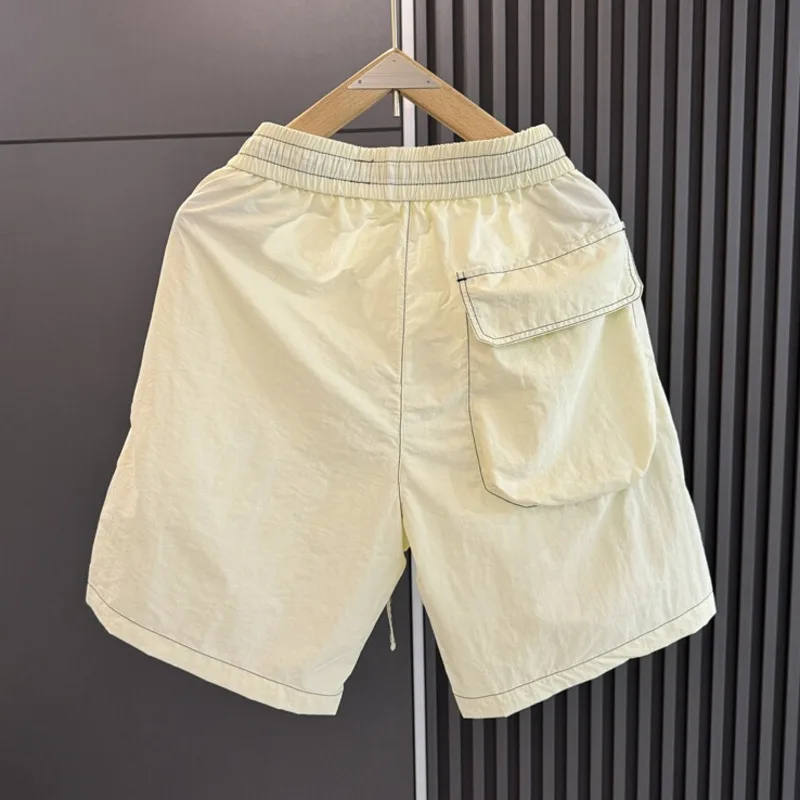 HKSH Summer New Men\'s Tide Chic Pockets Capris Quick Drying Safari Style Shorts Solid Color Korean Thin Knee Length Pants HK1752