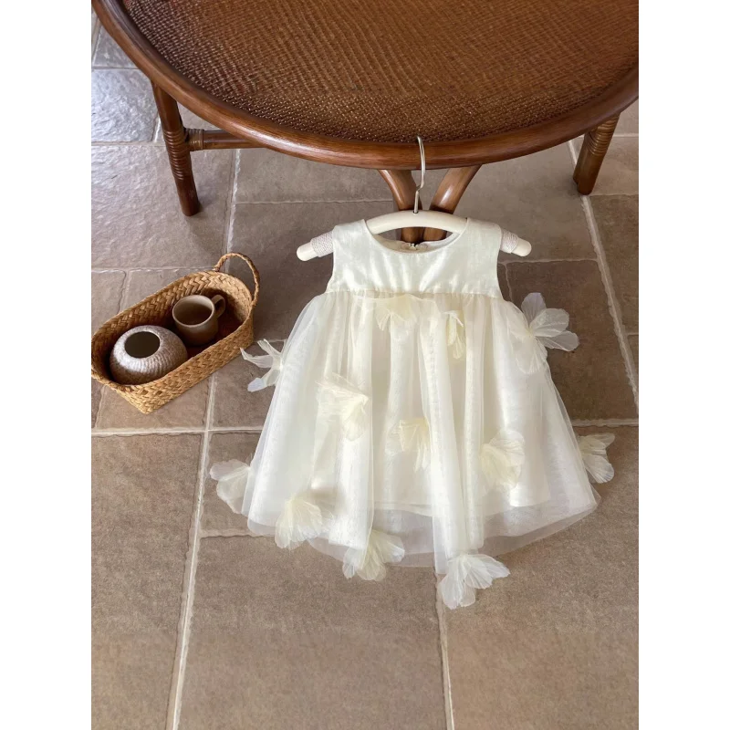 Little Liuxi Girls' Summer Dress, High-end Children's White Tank Dress, Mesh Dress, Princess Dress, Birthday Dress