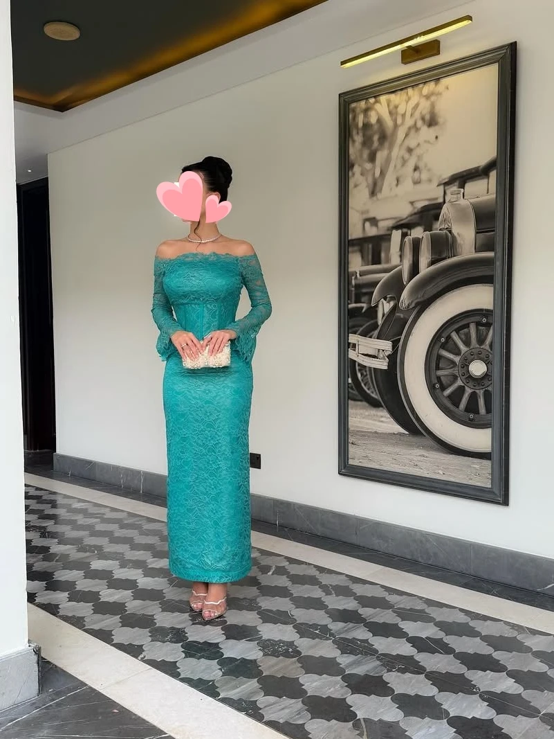 Oisslec 댄스 파티 드레스 우아한 빈티지 스위트 블루 레이스 보트 넥 리본 맞춤형 공식 행사 댄스 파티 드레스 저녁 파티 가운