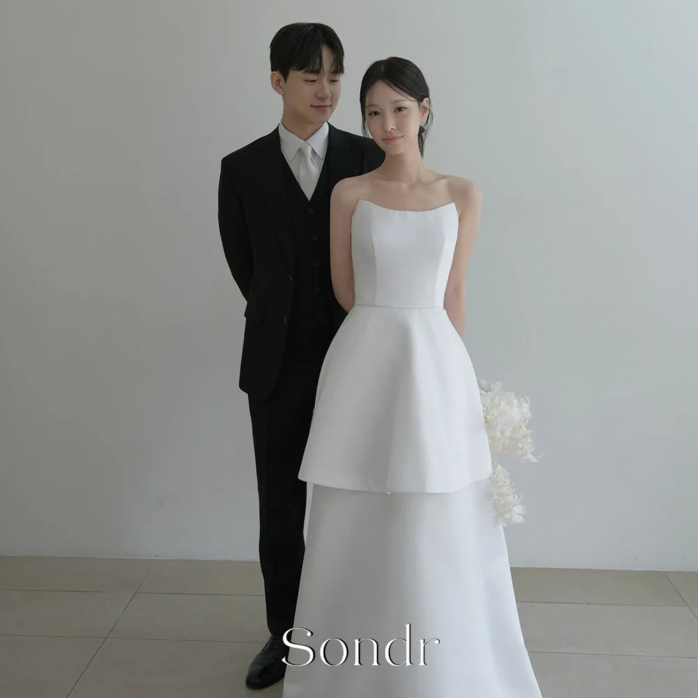 Sondr Elegant Ivory A-line Korea Wedding Dress Photo Shoot Strapless Pleat Pretty Bride Dress Floor-Length Customized
