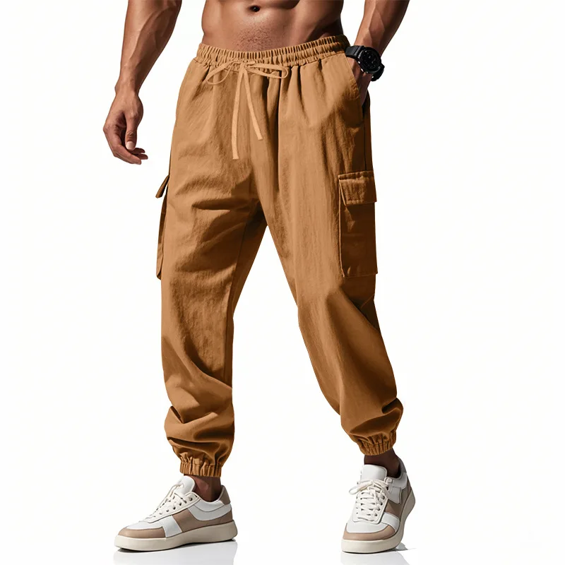 2025 Herren-Leinenhose, lässige Outdoor-Sport-Leggings, Multi-Pocket-Werkzeughose für Herren