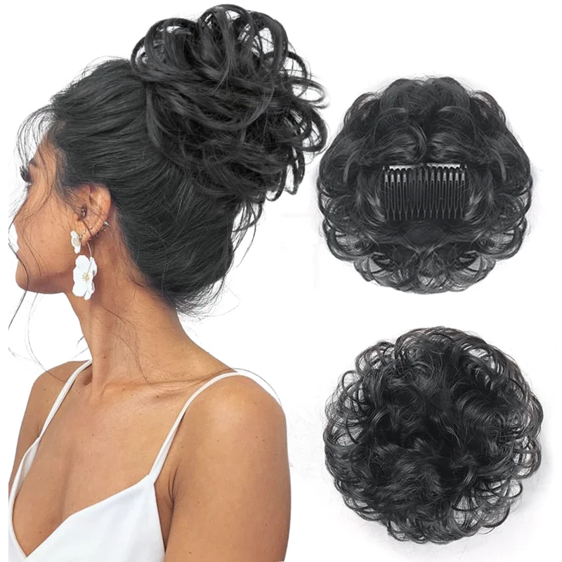 LUPU Messy Synthetic Bun Hair Piece Side Comb Clip in Hair Bun Hairpiece for Women Versatile Adjustable Styles