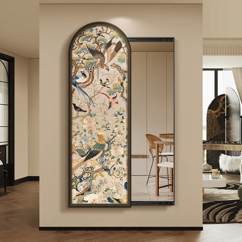 Medieval style invisible full-length mirror mural French porch decorative painting retro hidden full-body mirror push-pull