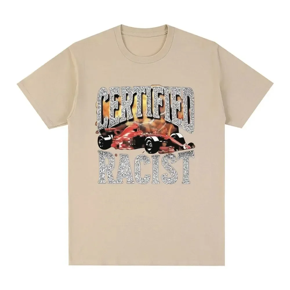 تي شيرت برسومات مضحكة للرجال والنساء ، سيارة سباق معتمدة ، أكمام قصيرة ، تي شيرت غير رسمي كبير الحجم ، ملابس شارع كلاسيكية ، موضة