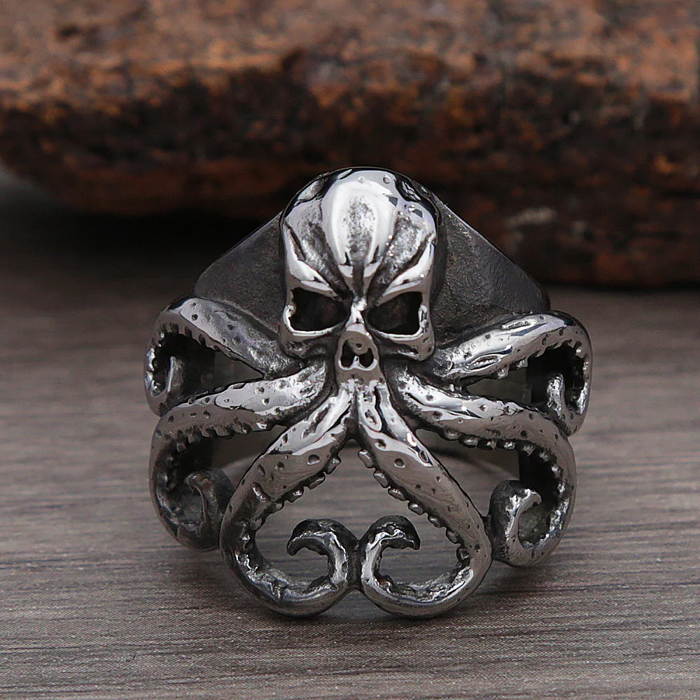 Retro Nordic Pirate Skull Octopus Rings For Men Gothic Stainless Steel Skull Biker Ring Women Fashion Jewelry Gift Wholesale