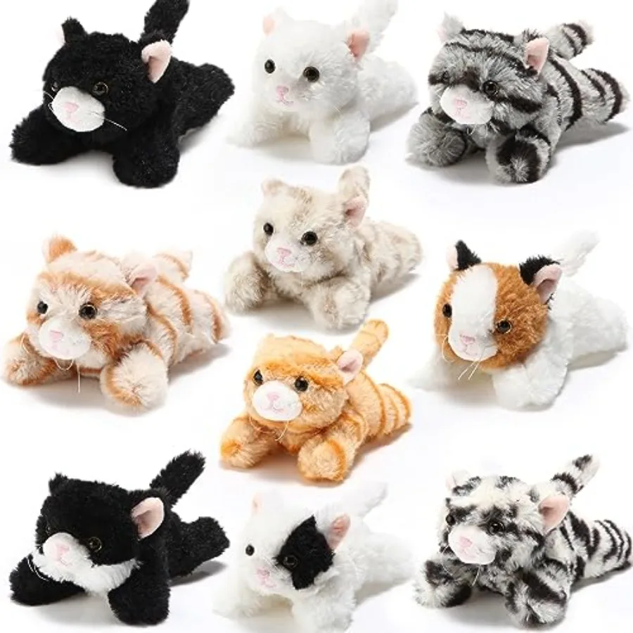 

10 Pcs Soft Fluffy Cat Stuffed Animals Bulk Cuddly Kittens Plush Sets for Birthday Gift Pet Party Favors Easter Stuffers Assort