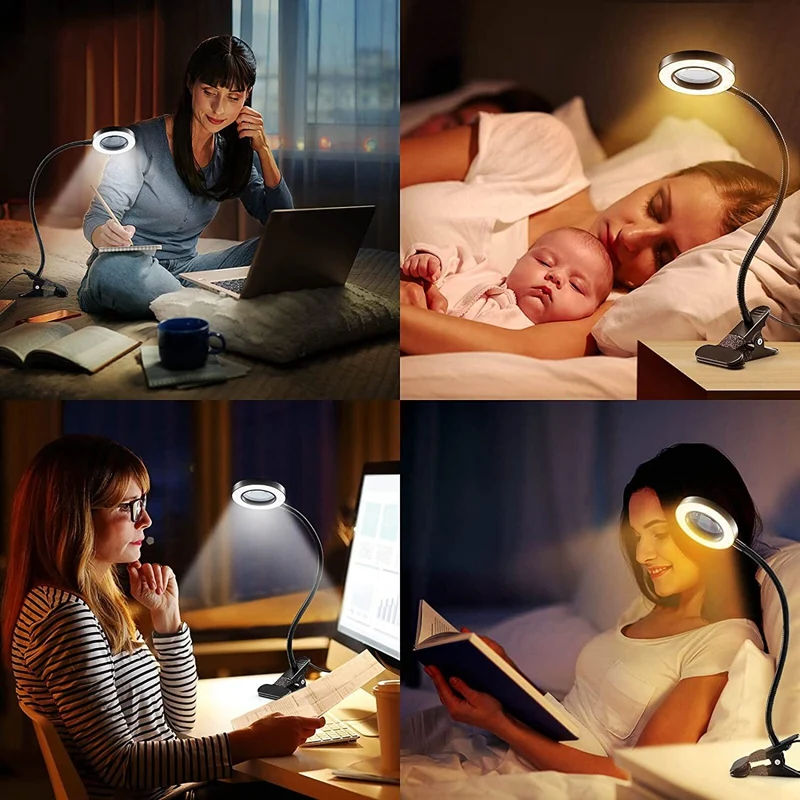 48 LED Desk Lamp Clip With 5X Magnifying Glass Light 360° Adjustable 3 Modes LED Desk Light For Bed Desk Work Crafts