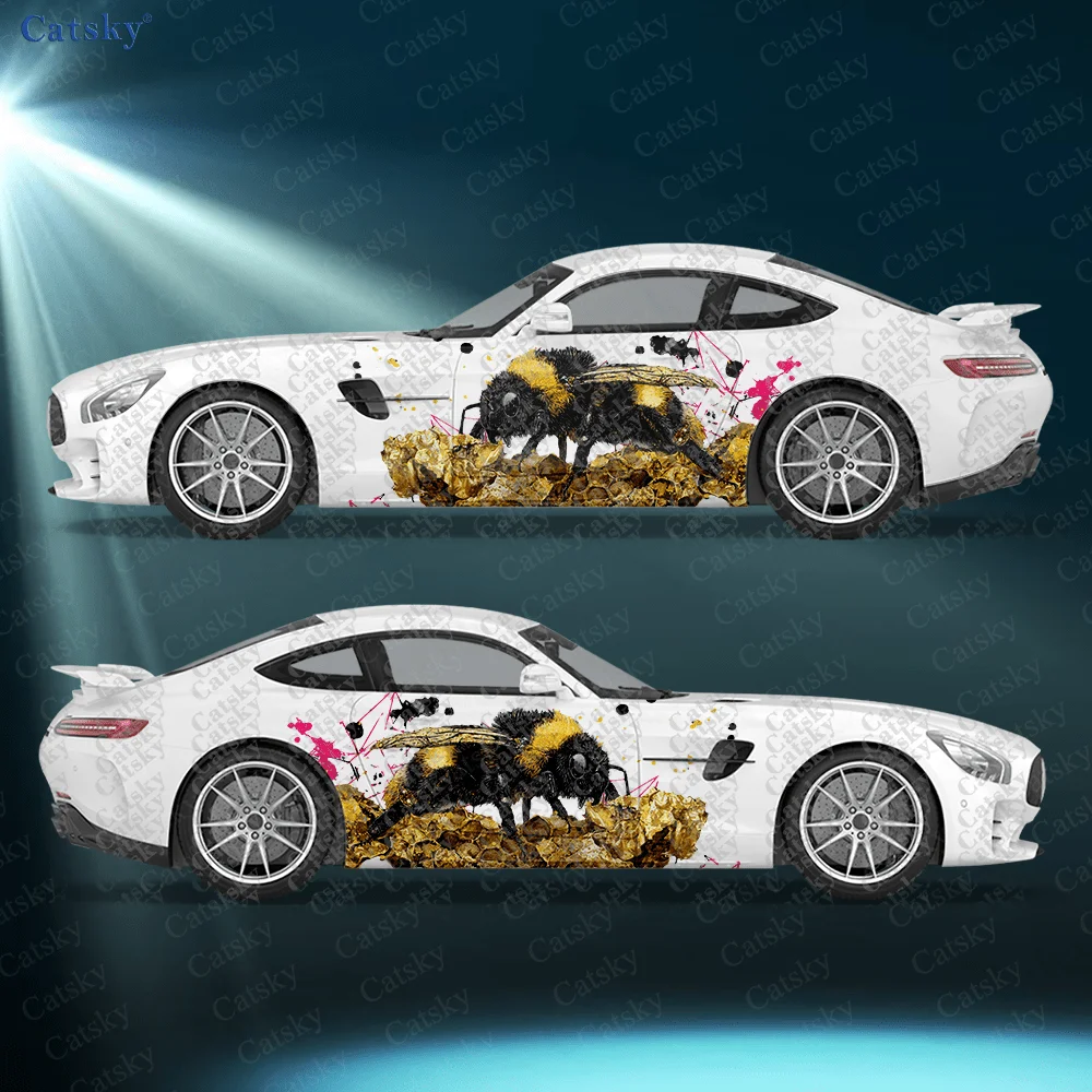 

2pcs Realistic Bee Car Side Decals, Self-Adhesive PVC Waterproof & Scratch-Resistant Stickers, Fashionable Decals