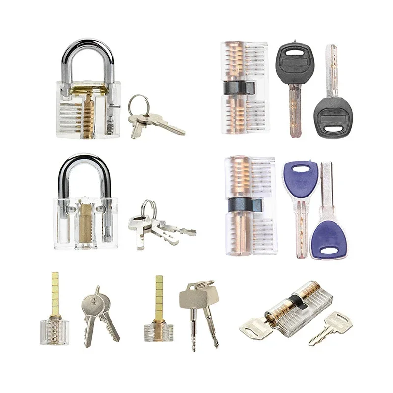 3/5/7PCS Set Combination Practice Padlock Transparent Locks Locksmith Training Tools Visible Lock Pick Sets Practicing Skill