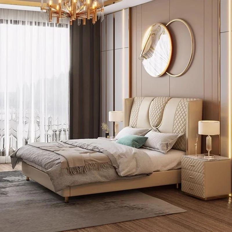 سرير مزدوج مرتفع كبير حديث للأميرة مصنوع من الخشب الفاخر بتصميم أرضية سرير بشري للنوم أثاث موبليس بارا دورميتوريو الاسكندنافي