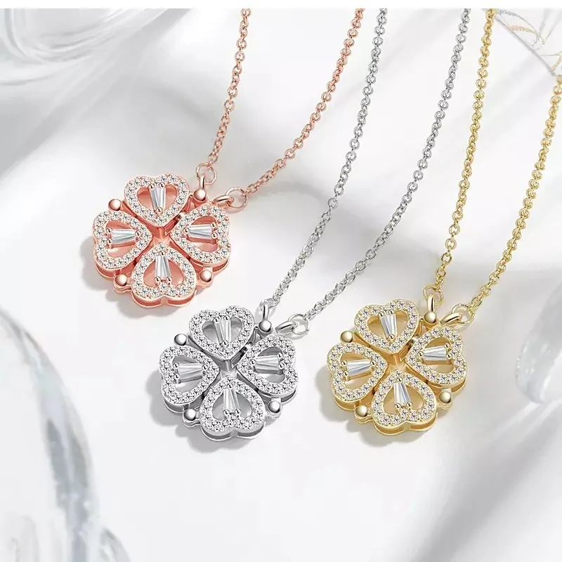 Four-leaf clover love necklace flower heart chain necklace ladies light luxury