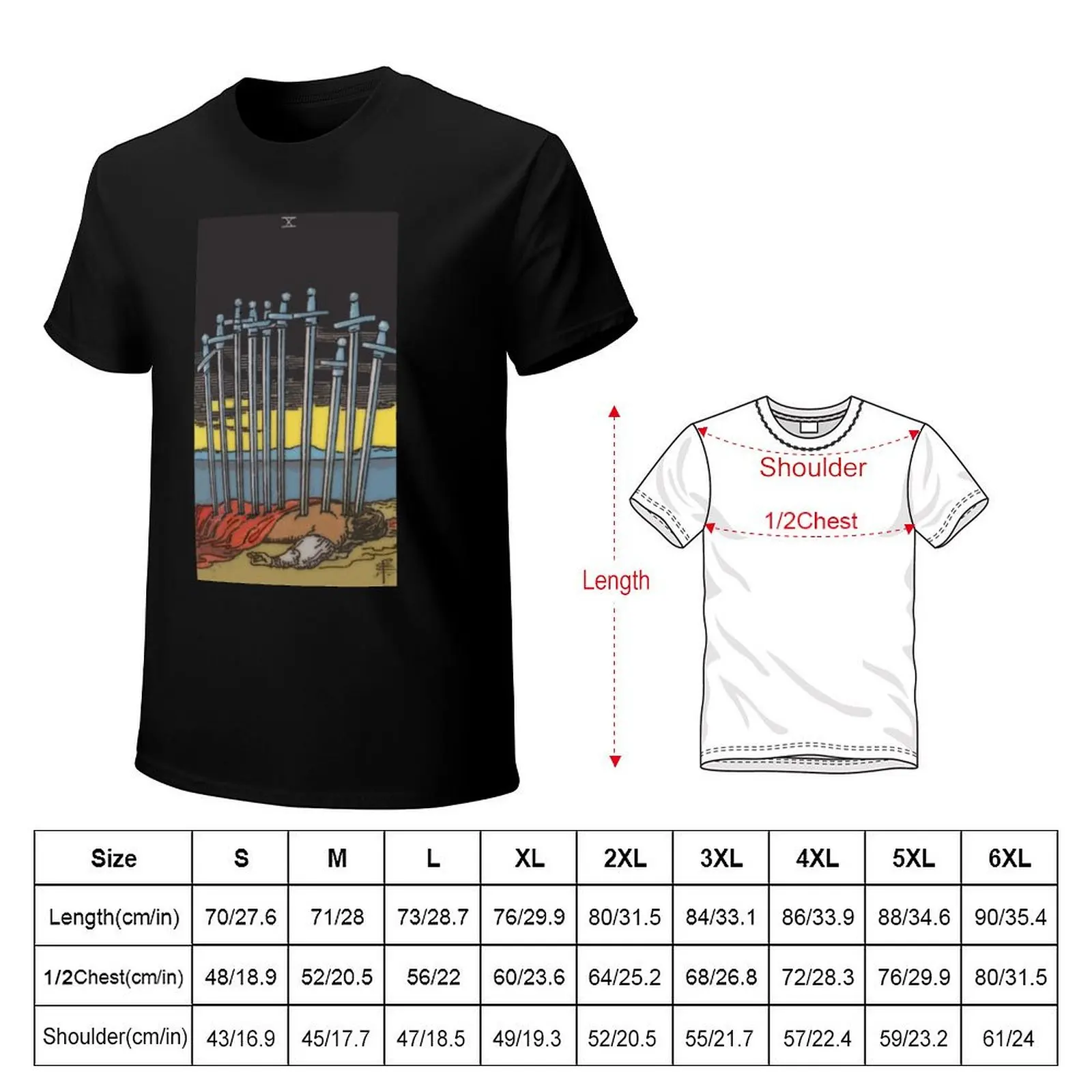 Ten of Swords Tarot Card Rider Waite Classic T-Shirt plus size clothes new edition fitted t shirts for men