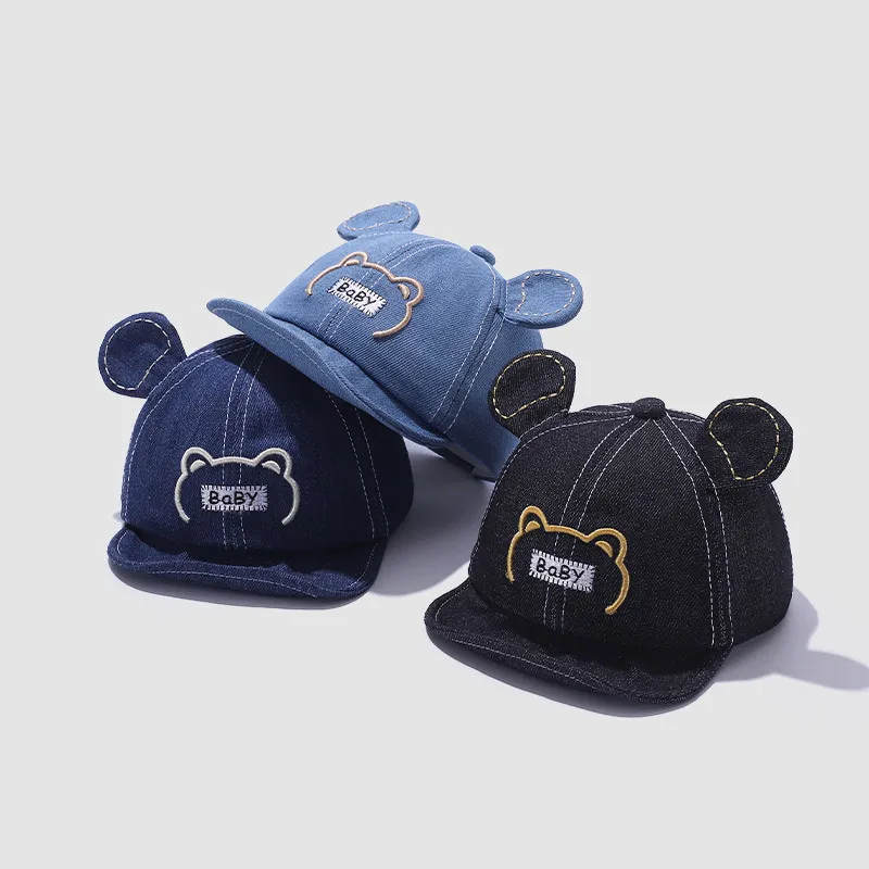 

Cute Denime Baby Baseball Hat Cartoon Bear Ear Toddler Peaked Cap Spring Summer Kids Boy Girl Sun Hats