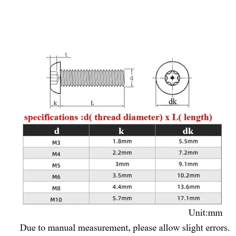 M3-M10 Black 304 Stainless Steel Round Head Six Lobe Torx Button Security Bolt With Pin Anti-theft Tamper Proof Screw 4mm-50mm