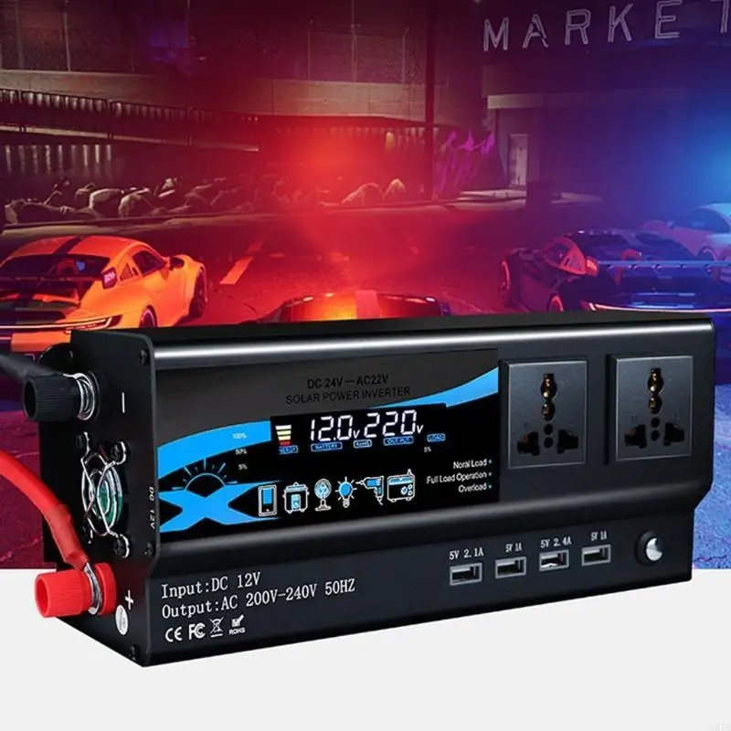 Car Power Inverter 4 USB Ports Adapter Frequency Converter LED Display