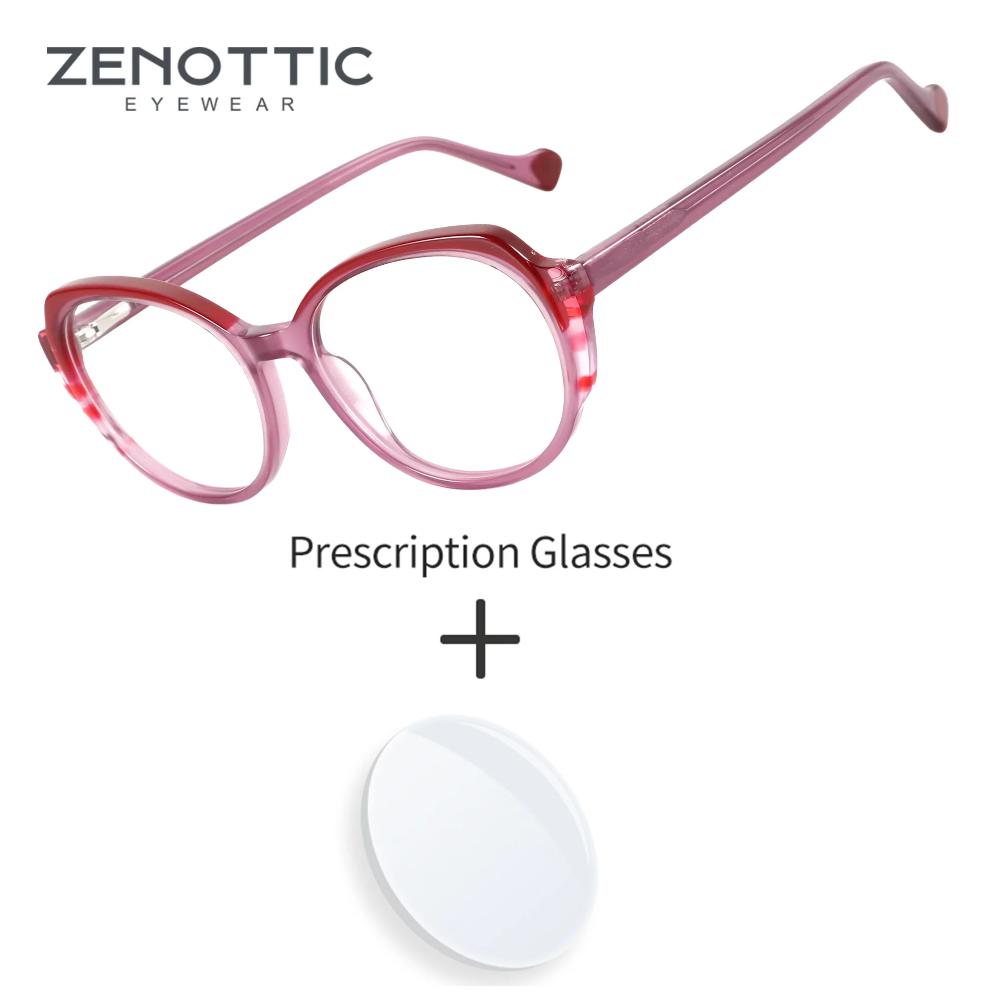 zenottic-超軽量アセテートラウンドトレンディな女性用処方メガネ抗ブルーレイフィルター累進多焦点眼鏡