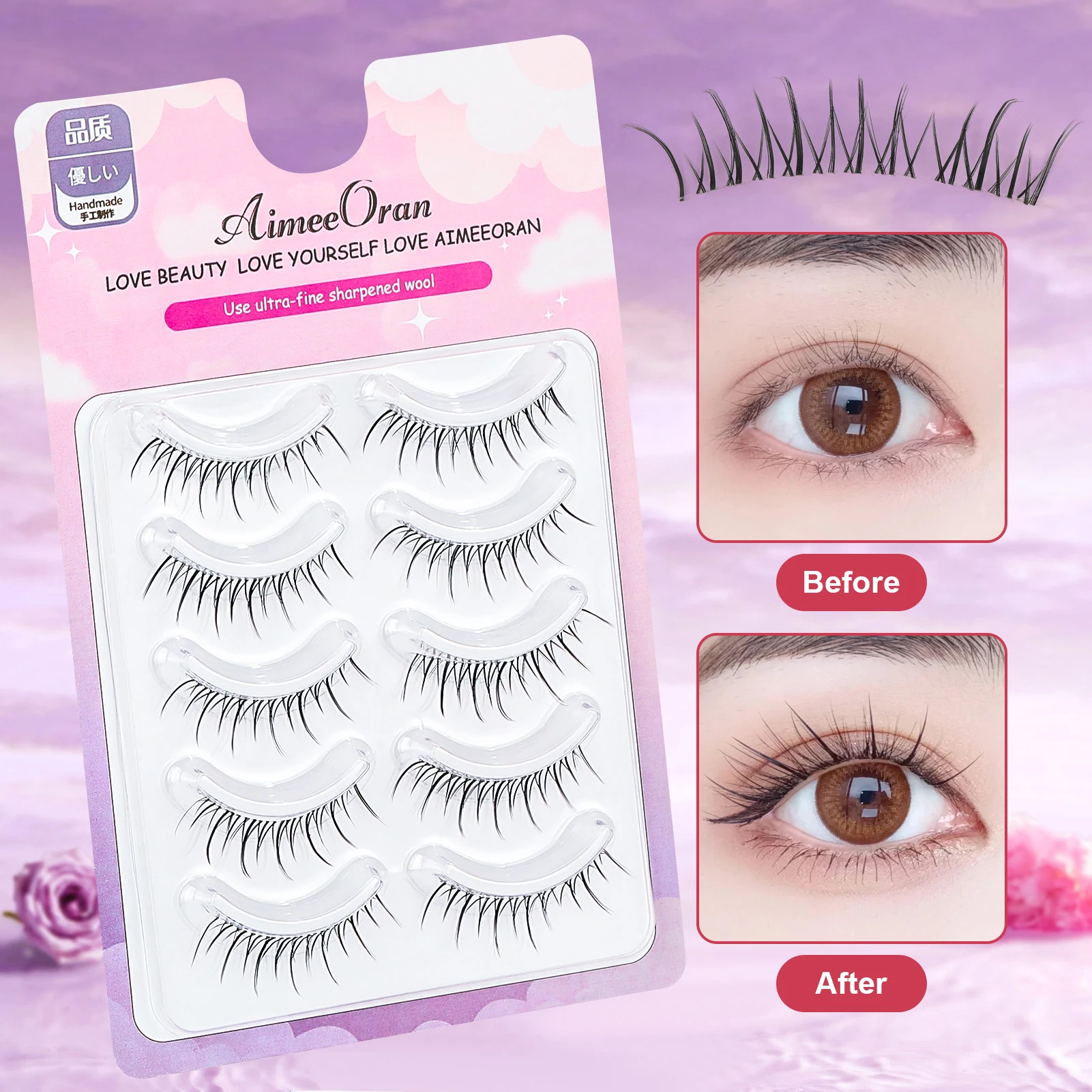 5 Pairs Realistic False Eyelashes Daily Routine Lightweight Eyelashes Extension Ideal for Cosplay and Costume Parties