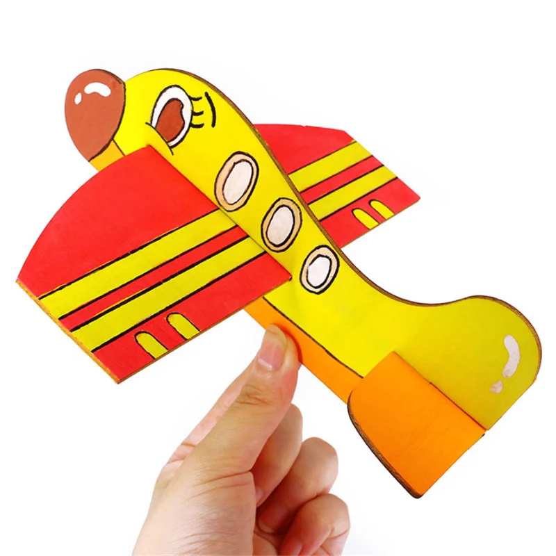 2Pcs/Set Children\'s DIY Blank Wooden Puzzle Aircraft Model Toys Fun Games Painting Graffiti Crafts Children\'s Toys