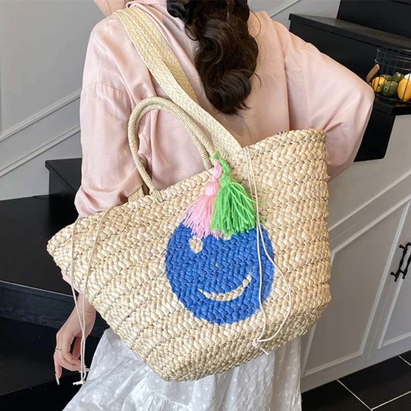 

Women Braided Basket Clutches Top-handle Bag Fashion Design Large Straw Portable Shoulder Bags Summer Beach Party Shopper Tote