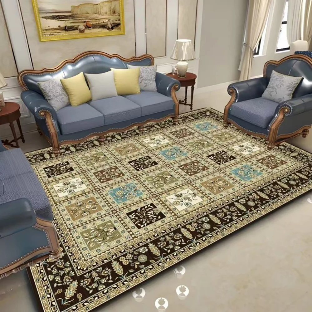 

VIKAMA Plush Faux Wool Carpet - Classic Checkered Pattern Rug for Living Room, Coffee Table & Bedroom, Easy Clean Floor Mat