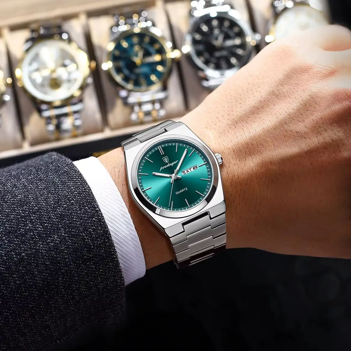 POEDAGAR Business Luxury Men\'s Quartz Watch Waterproof Luminous Date Week Stainless Steel Man Watch Fashion Watches For Men Gift