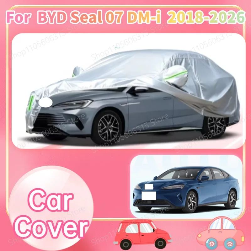 For BYD Seal 07 DM-i  2018-Present Custom Fit Full Car Cover Silver Coated Fabric Side Zipper Access UV Sun Dust Protection3