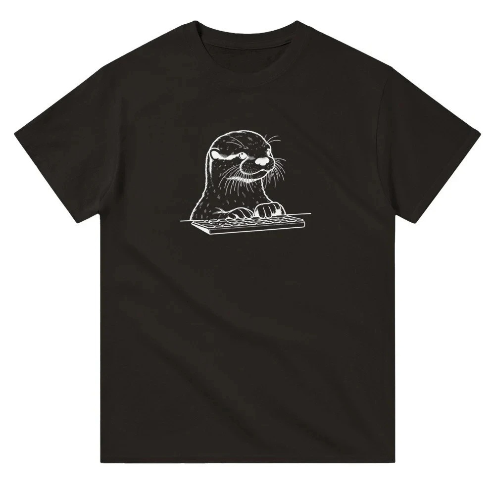 

Summer Men's Otter Game Keyboard Neutral Fun Animal Print Lover Round Neck Short Sleeve Gift for Him Gift for Her Soft T-shirt