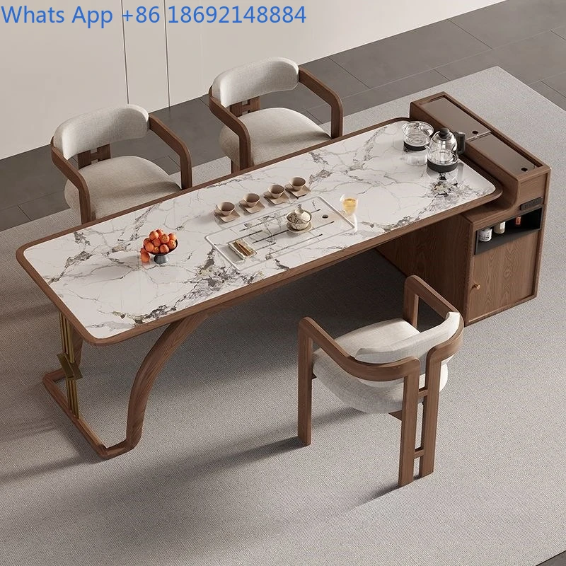 

Minimalist Italian Style Solid Wood Large Board Tea Table and Chair Set Light Luxury Island Tea Table for Home Living Room