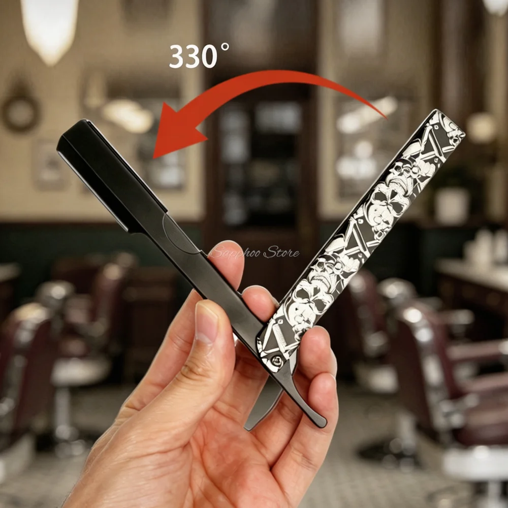 2026 Barber Folding Straight Razor Shaving Kit Skull Pattern Metal Cut Throat Razor & Pocket Comb Men Grooming Shave Set - view 6