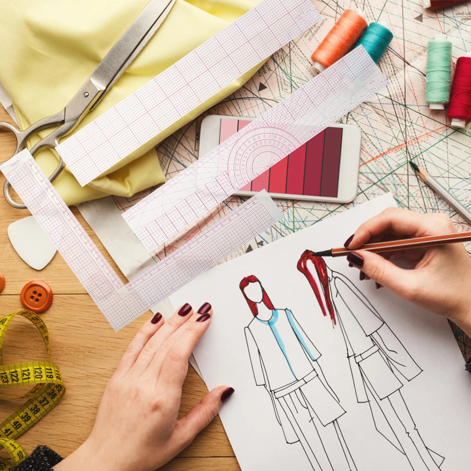 

6 Pcs Cutting Ruler Set Sewing Clothing Accessories Rulers for Fabric Plastic Tools