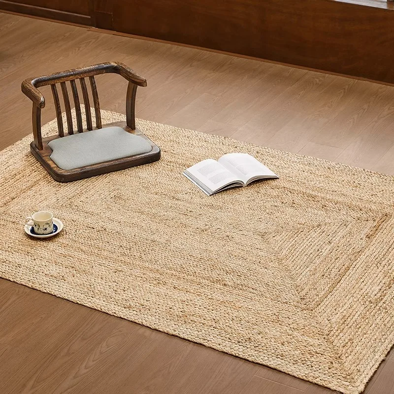 Natural Pure Jute Hand-woven Carpet for Living Room Comfortable Wear-resistant Entrance Mat Double-sided Bedroom Rug Ковер Tapis